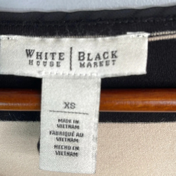 WHITE HOUSE BLACK MARKET Y2K Striped Keyhole Top Black Tan Half Ruched Sleeve XS - Picture 8 of 12